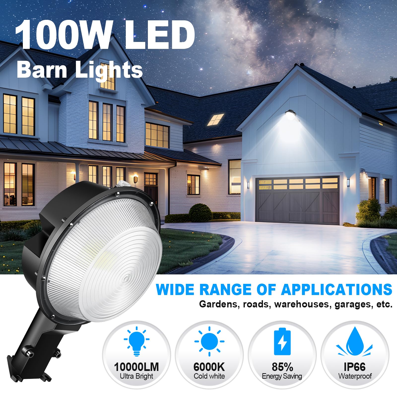 Willpower Luce per Fienile a LED 100W 10000LM, Esterno Proiettore Lampione LED Dal Tramonto All'alba Luce Stradale a LED con Fotocellula Faretti di Sicurezza per Parcheggio Cortile Giardino, 6000K