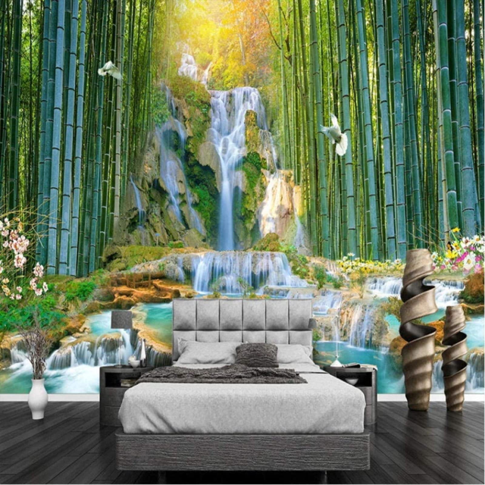 Amazon.com: N A Custom Mural Wallpaper Bamboo Forest Waterfall 3D Scenery  Background Photo Wallpaper for Living Room Study Bedroom Wall  Covering-200X140CM : Tools & Home Improvement