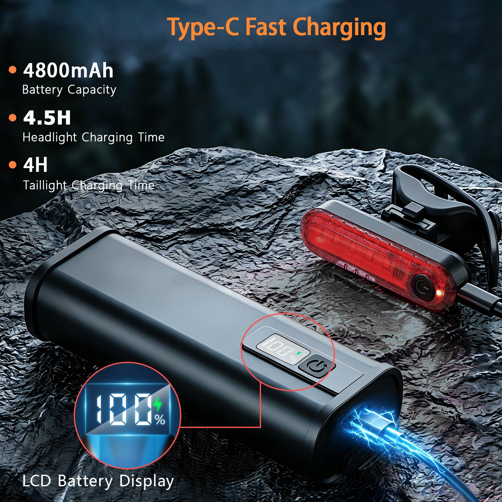 15 luces LED de 2400 lúmenes, recargable por USB, 4800 mAh, luces de bicicleta para conducción nocturna, 150° de haz ancho, 4+4 modos de iluminación, IPX6, barra de luz impermeable para