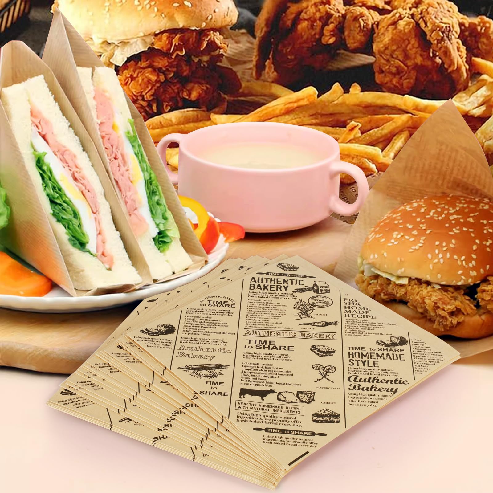 Papier Emballage Alimentaire 15 x 15 cm 150 PCS pour Sandwich Burger Frites