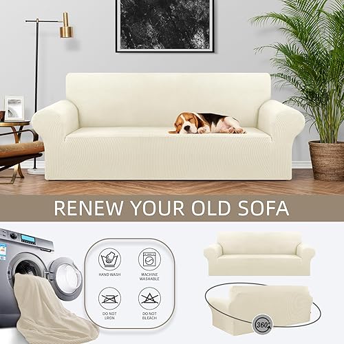 Miniatura 3 de KEKUOU Funda elástica para sofá de 3 cojines, apta para mascotas (78-94 pulgadas), protector de muebles con parte inferior elástica para niños,
