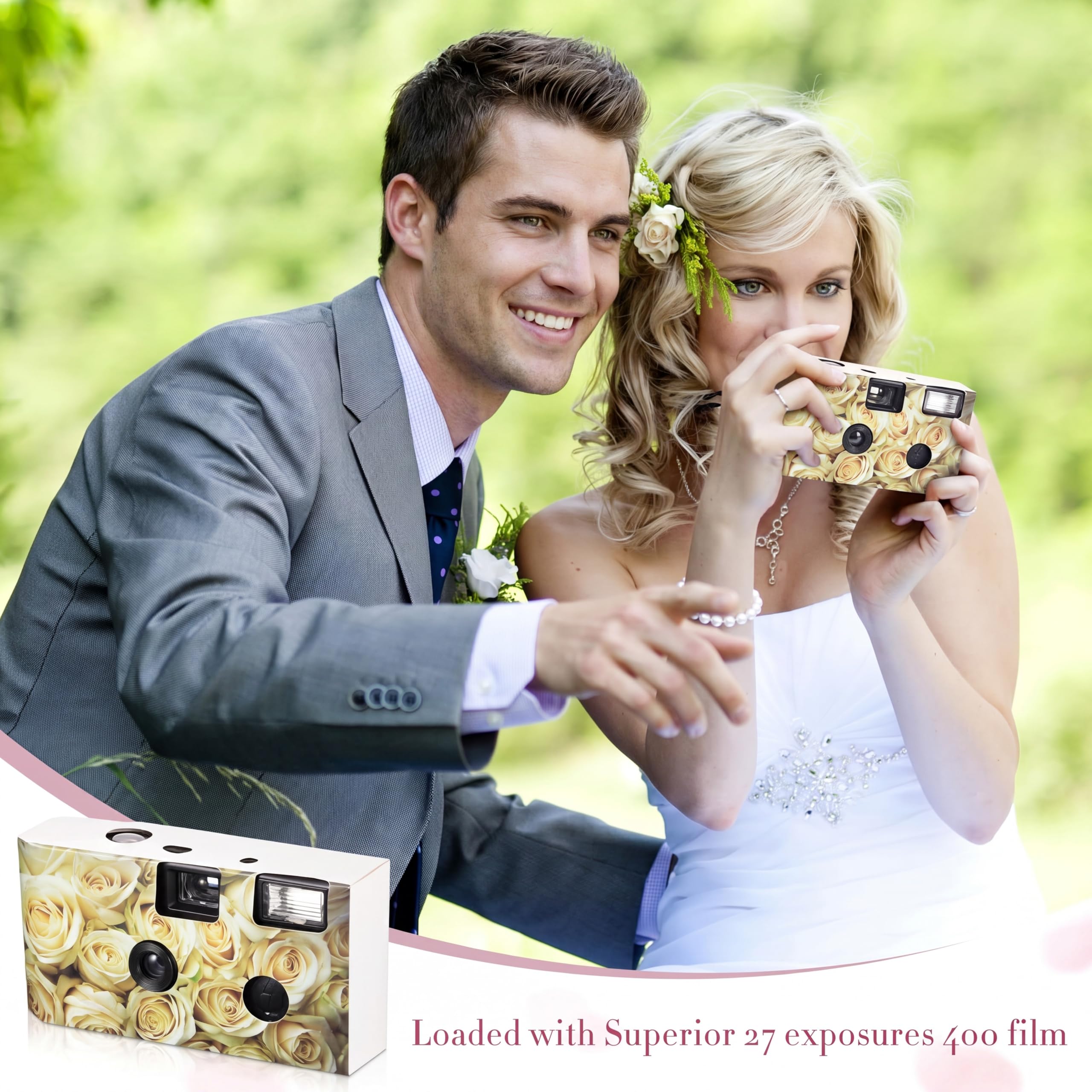 Lot de 12 appareils photo jetables en vrac pour mariage, 34 mm à usage unique avec flash, pour réceptions de mariage, fête prénatale, anniversaire, voyage, camping, fête (rose jaune)