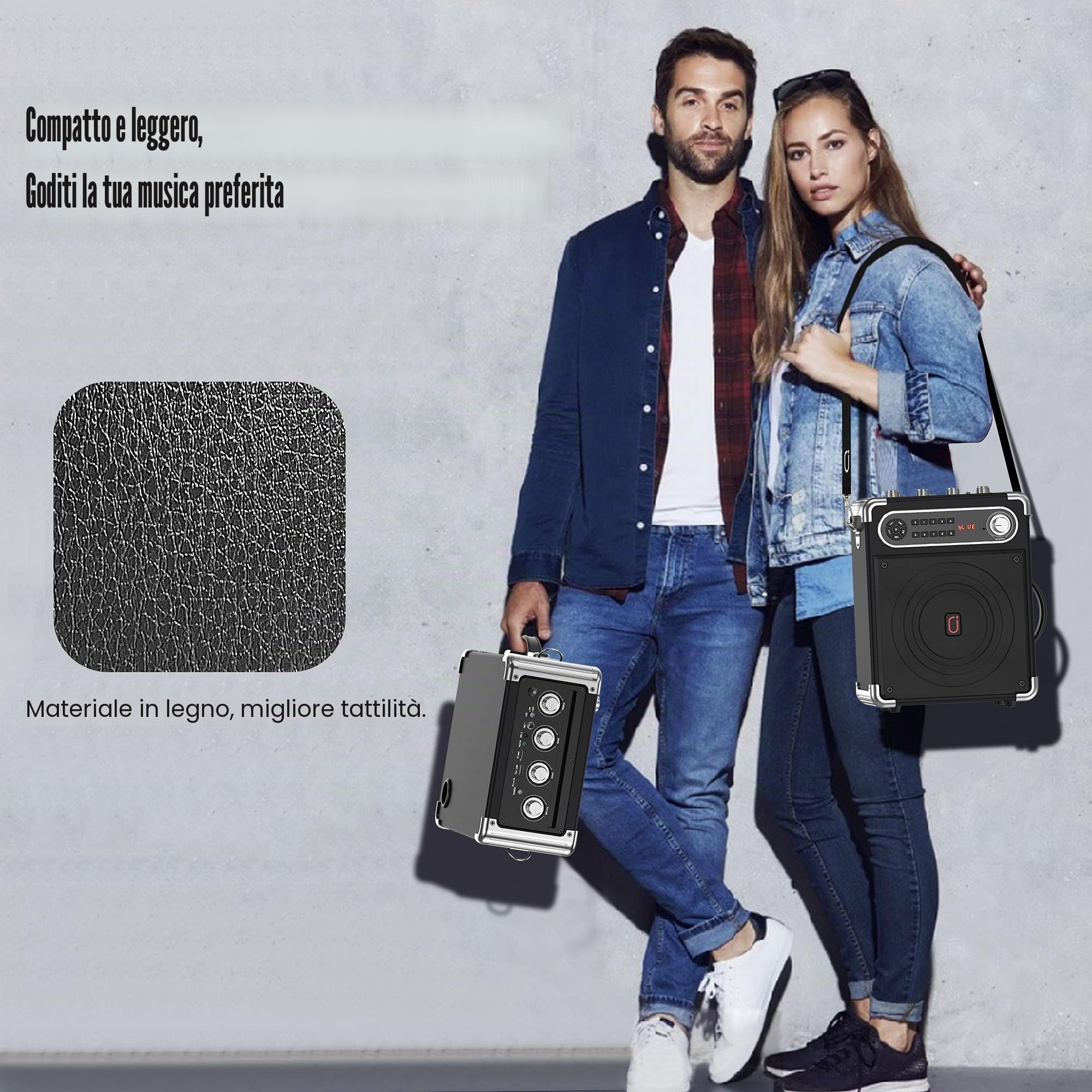 JAUYXIAN Macchina karaoke con 2 microfoni, altoparlante Bluetooth, sistema audio per feste, altoparlante portatile, scatola musicale con luci a LED, supporta scheda USB/TF/AUX/FM/Rec per feste ed