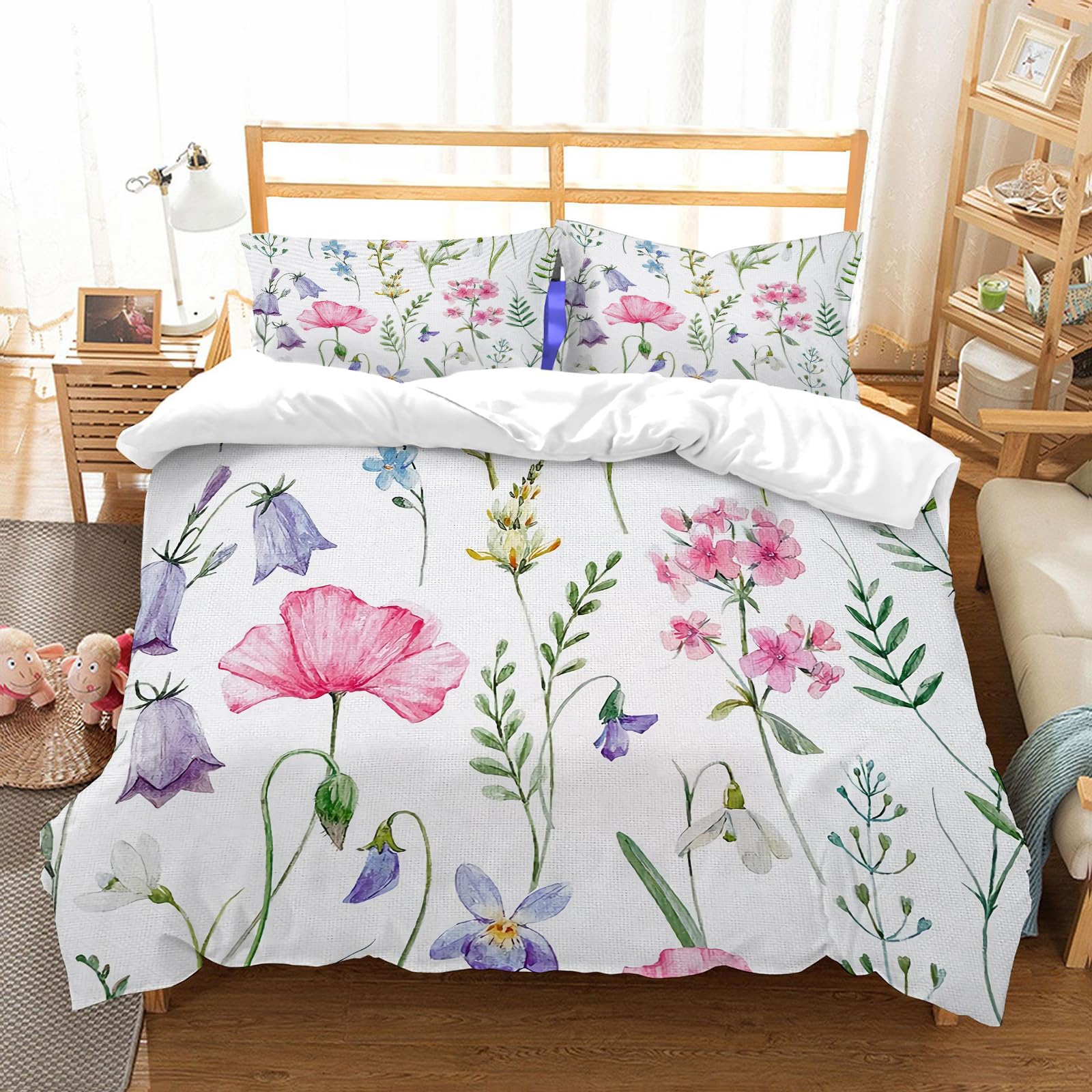 Parure de lit à motif fleurs de prairie d'été pour une chambre lumineuse et relaxante