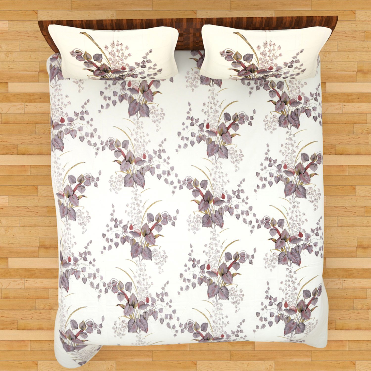 COT PRINTS 100% Cotton Double Bedsheet with 2 Pillow Covers -King Size (100 x 108 Inches) 0160-Lemon Grey 1