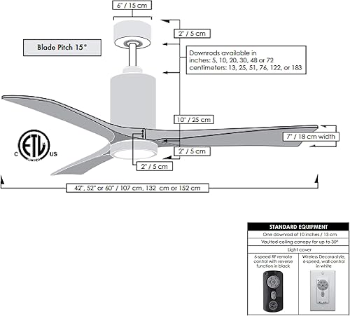 Miniatura 2 de Matthews PA3-BK-BK-60 Patricia - Ventilador de techo para interiores y exteriores con luz LED y control remoto y pared, 3 hojas de madera, negro mate