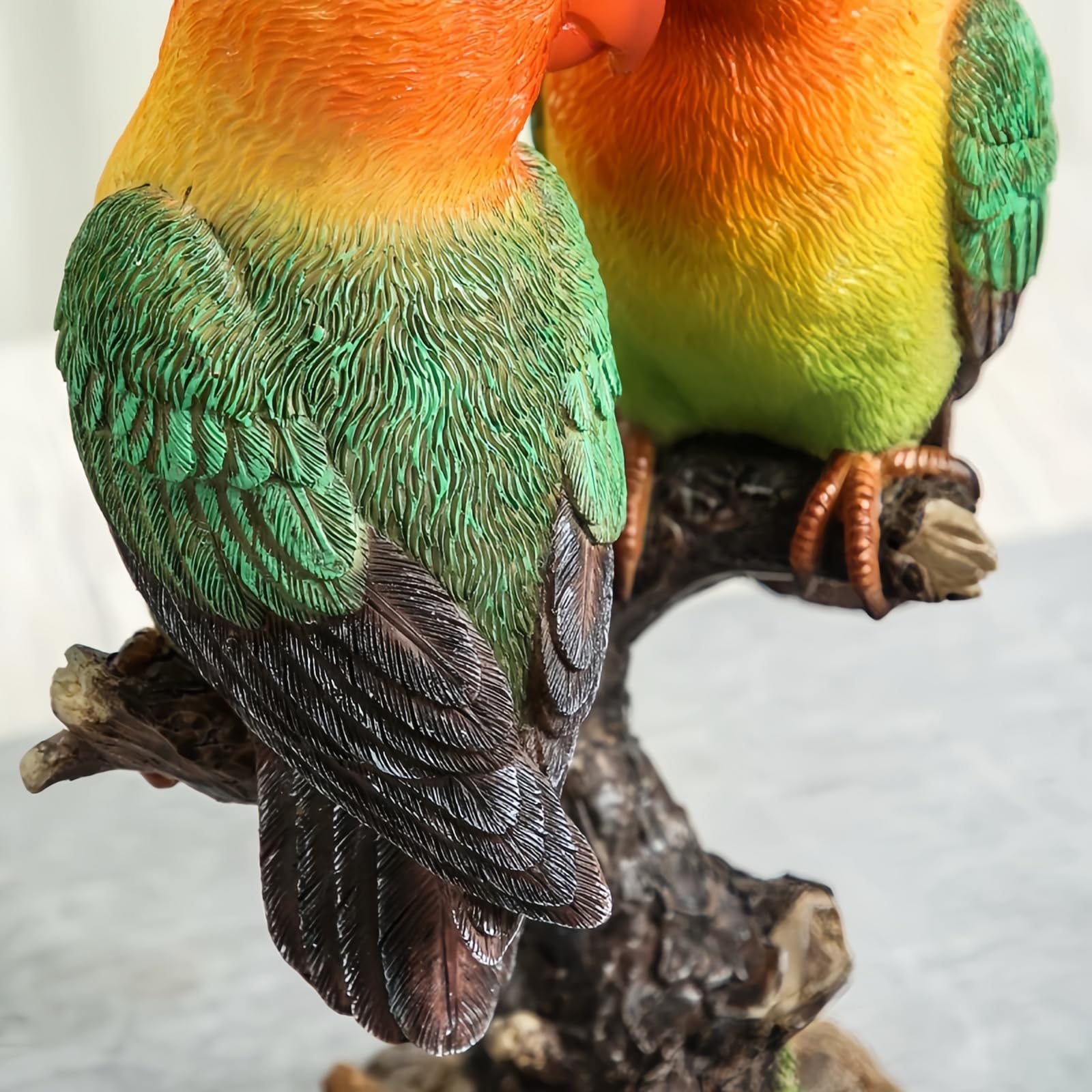 Estatua Pájaros Agapornis Resina Pareja Loros Decoración Hogar 27cm