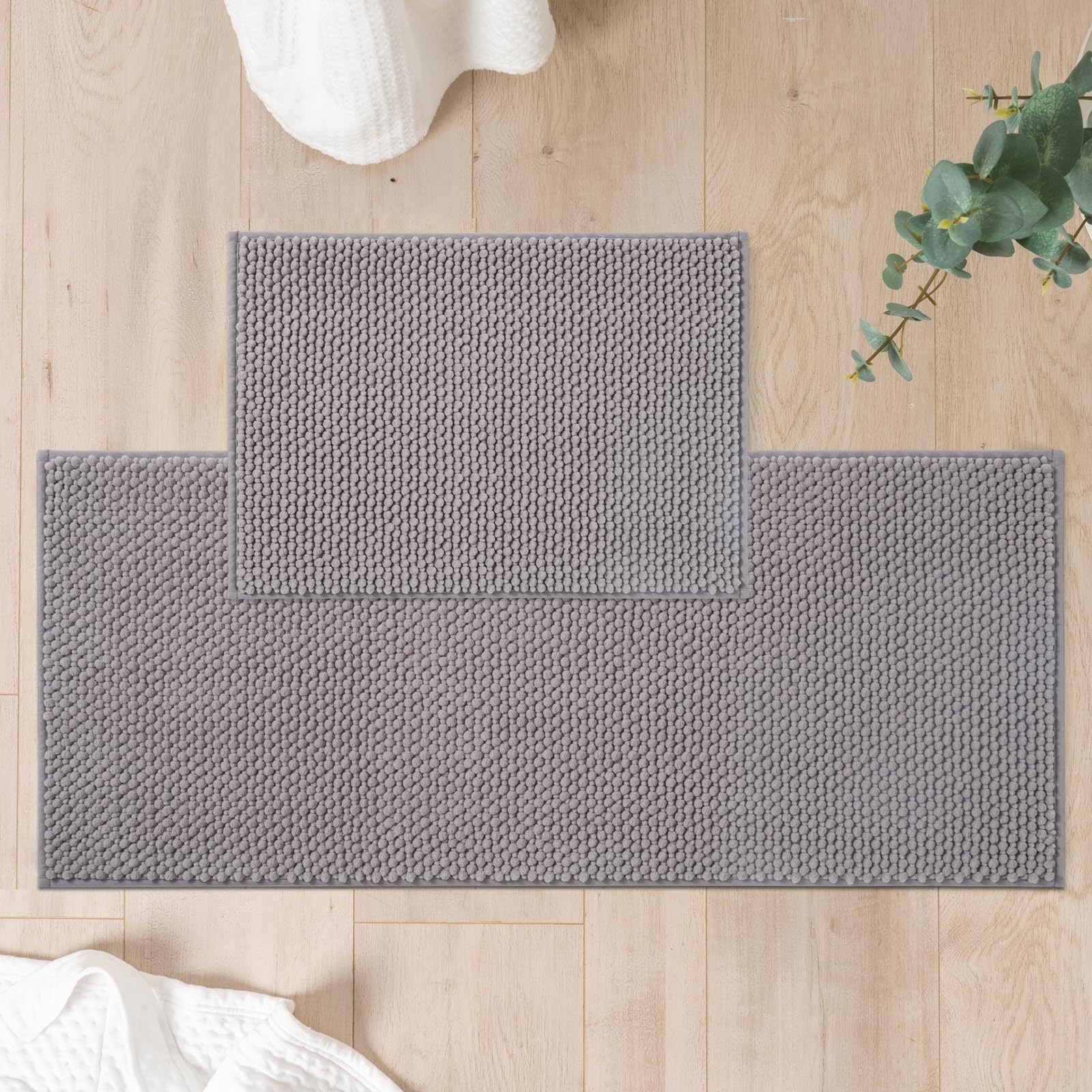 FRESHMINT Chenille Bathroom Rugs Sets 2 Piece 17"x24"+20"x47", Non-Slip Bath Mats Set for Bathroom, Absorbent Bath Rug, Washable Set of 2 Shower Floor