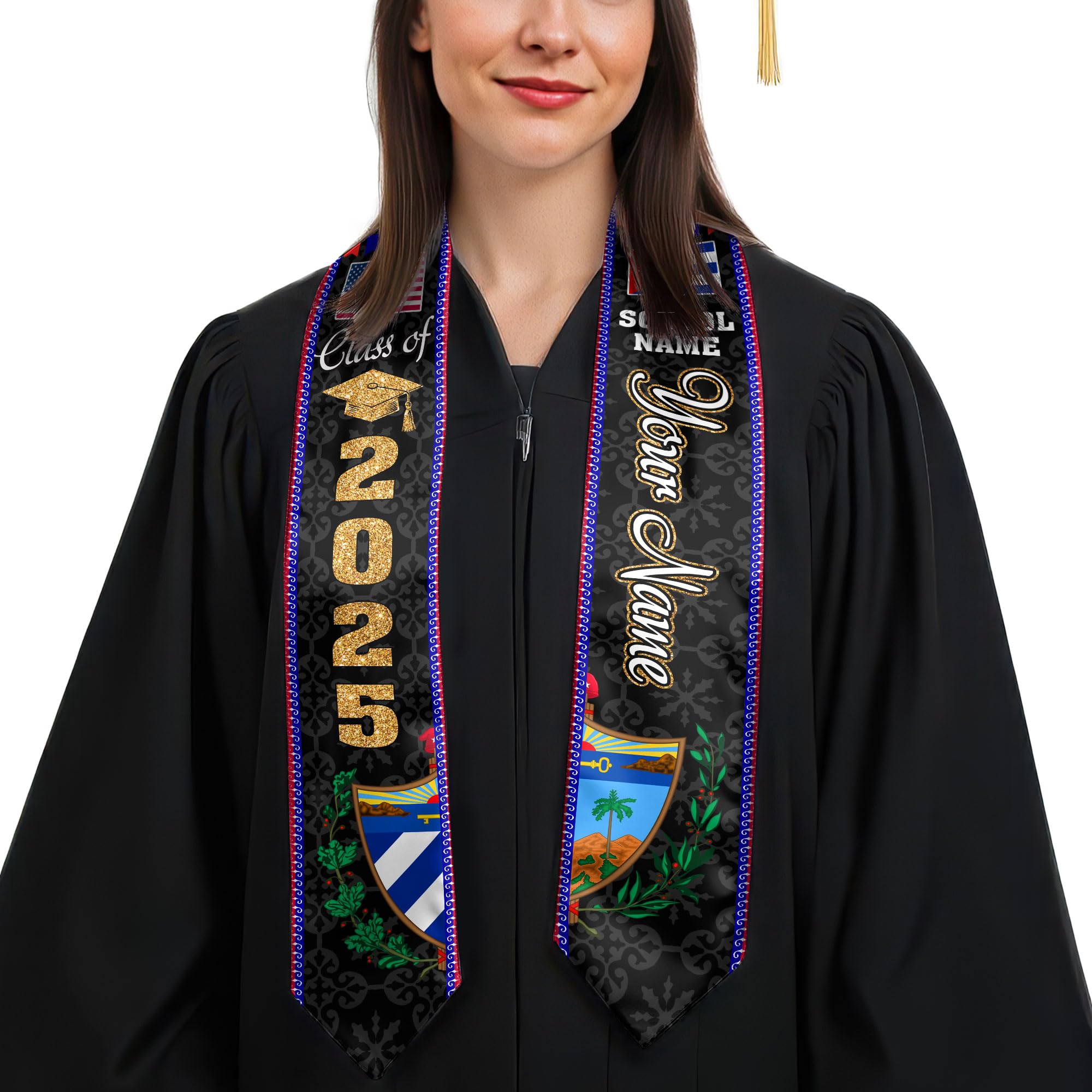 MonkeyVan Custom Cuba Graduation Sash 2025, Personalized Cuban American Flag Graduation Stole, Custom Cuba Graduation Stole S130