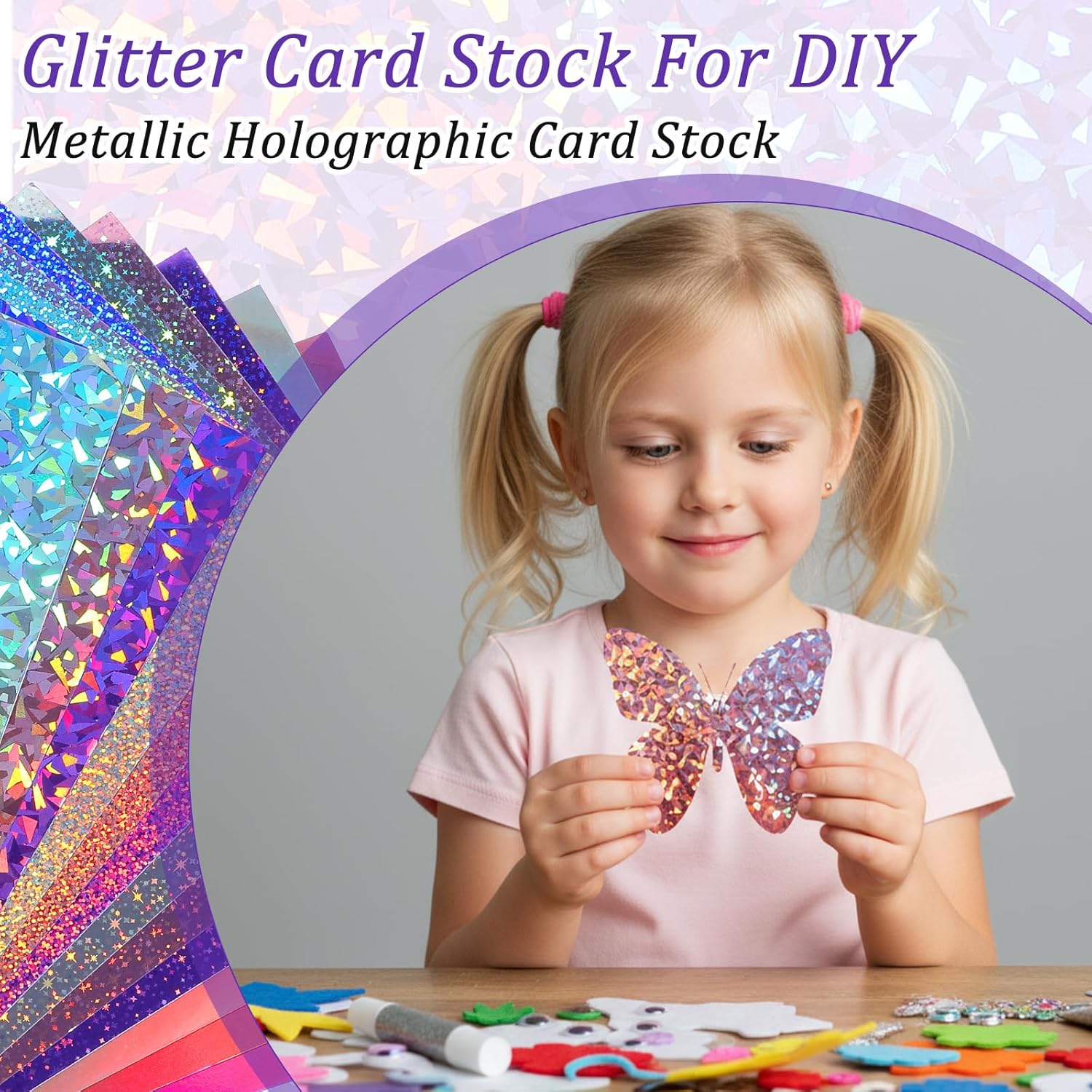 120 Sheets Metallic Holographic Card Stock Shiny Glitter Cardstock Iridescent Mirror Paper 8.3 x 11.6'' 250 GSM Thick Mixed Color Foil Paper for Scrapbook Letter Poster Craft (Colorful)