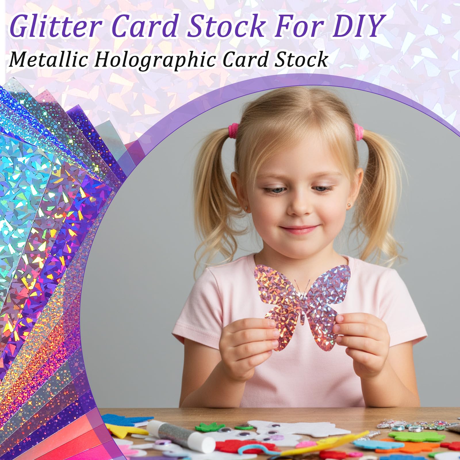 120 Blatt metallischer holografischer Karton, glänzender Glitzerkarton, schillerndes Spiegelpapier, 21,6 x 29,6 cm, 250 g/m² dickes, gemischtes Farbfolienpapier für Sammelalben, Briefe, Poster