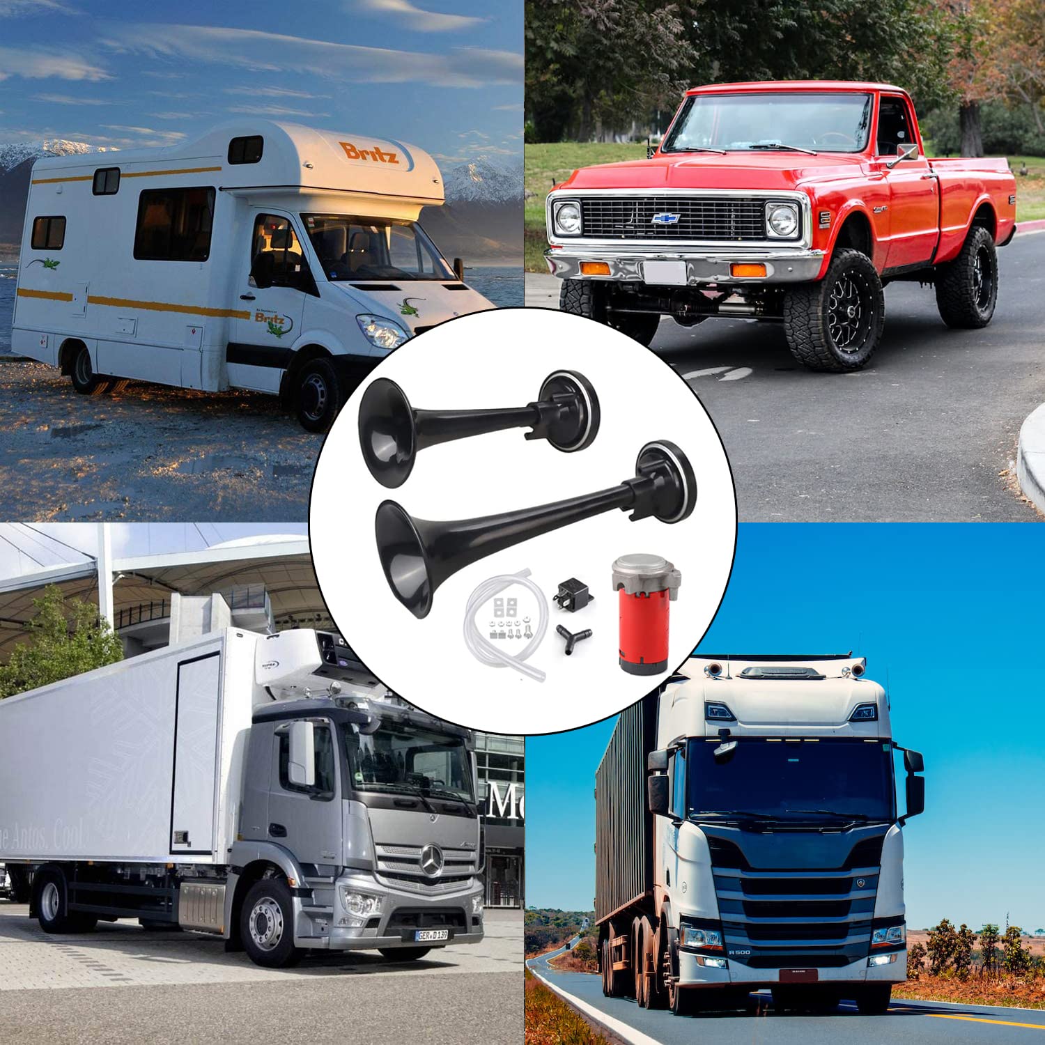 Clacson universale da 12 V con kit compressore Clacson a doppio tono da 12 V 178 dB per camion, autocarri, treni, barche, auto, mot