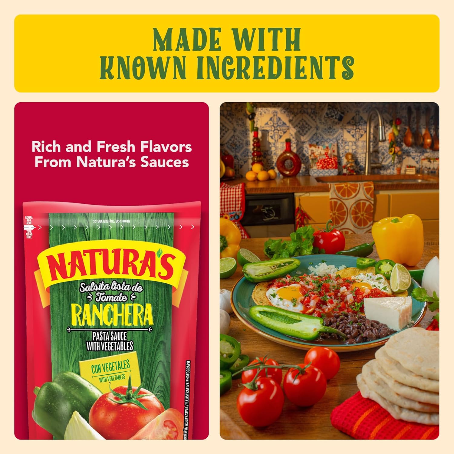 NATURA'S Salsa Ranchera, Heat-and-Eat Ranch Pasta Sauce in 7.1oz. Easy-Open Pouch (Pack of 24)
