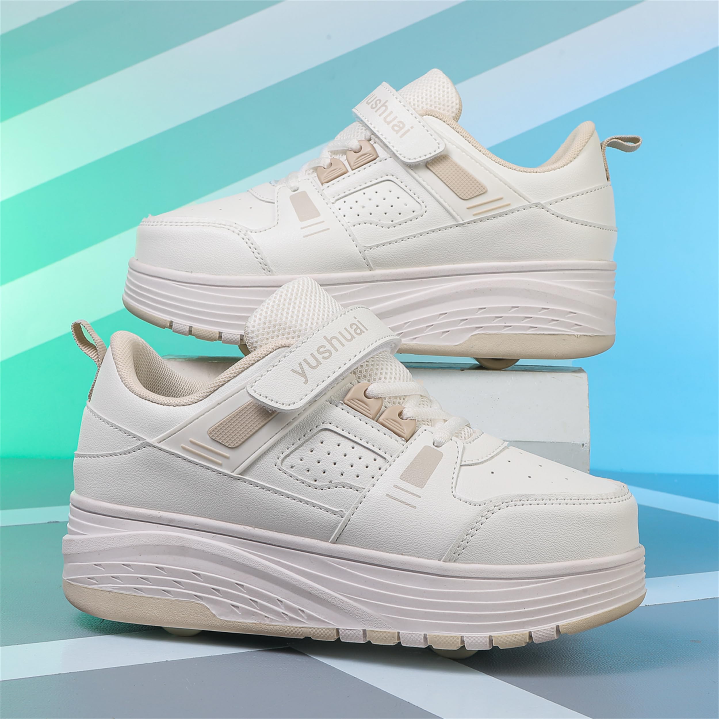 Chaussures à roulettes pour garçons et Filles - Chaussures de Sport d'extérieur avec roulettes pour Enfants, Chaussures de Skateboard Réglables avec 4 roulettes Amovibles
