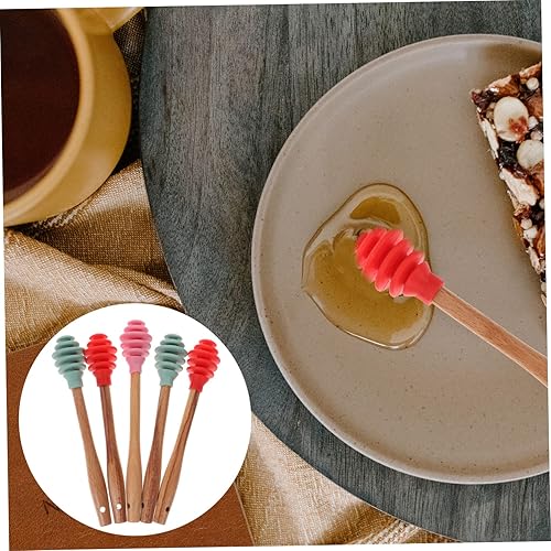 Miniatura 7 de TIDTALEO Cucharas de miel Extractor de miel de silicona cuchara de miel antiadherente Agitador de miel palillos de revolver bebidas tarro de madera