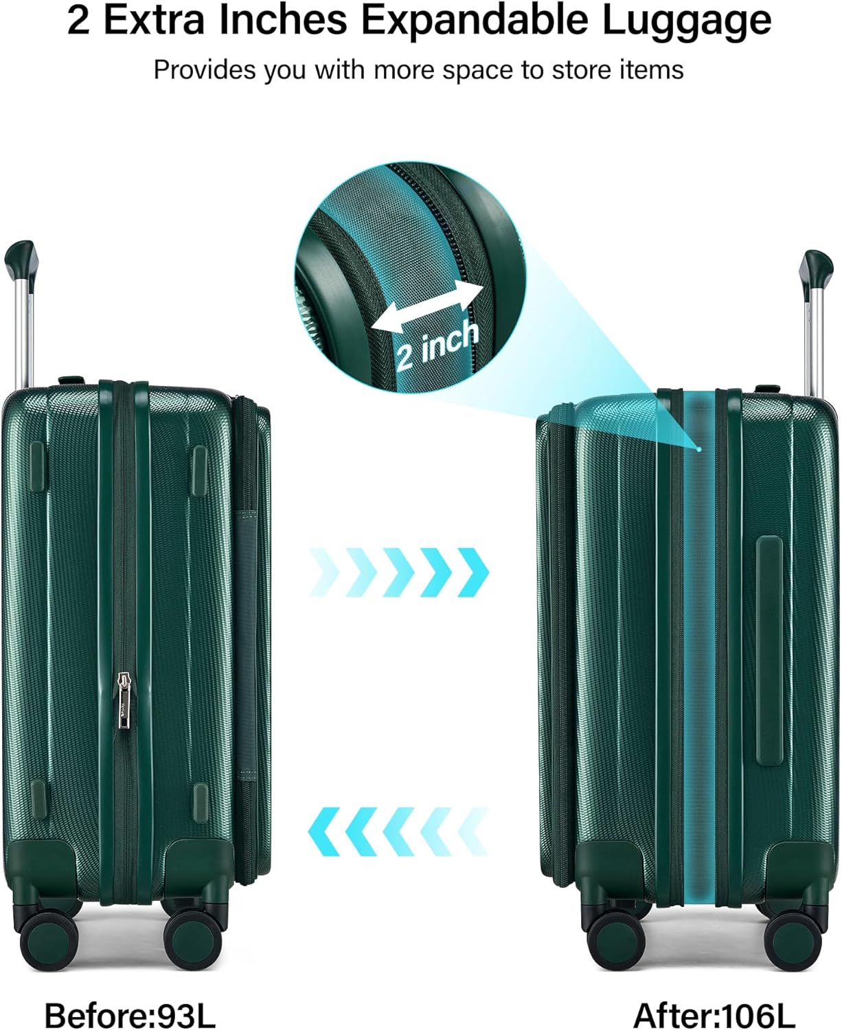 Hanke 26 Inch Expandable Luggage Top Opening Checked Bag Luggage Hard Shell Suitcases with Wheels Lightweight Travel Luggage Heavy Duty Luggage Suitcase with Lock for Woman Men-Blackish Green - Image 4