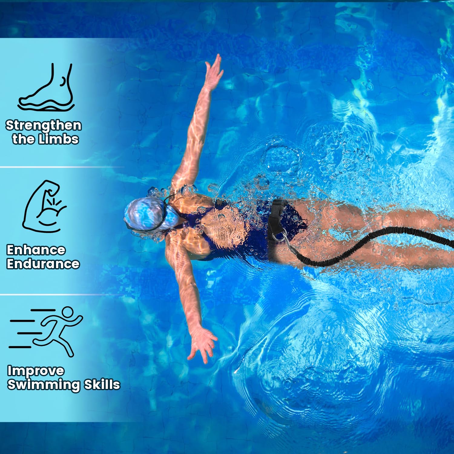 Schwimmgürtel Erwachsene, 2.5-7.5M Einstellbare Schwimmgurt Pool Erwachsene, Schwimmtrainer Gürtel, Schwimmwiderstand Gürtel, Schwimmhilfe für Jedes Schwimmbad Ohne Schwimmleine