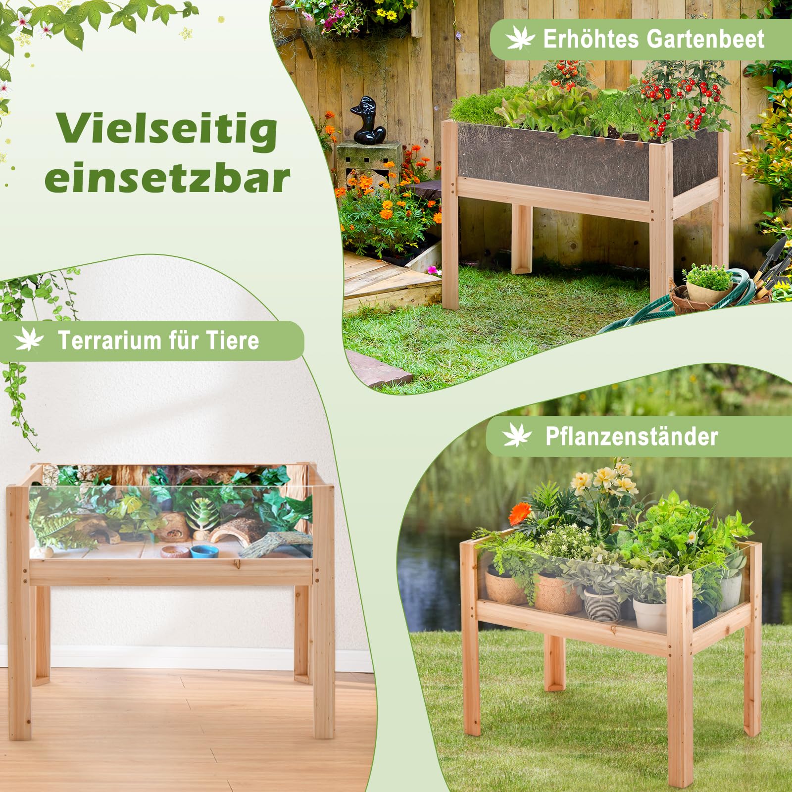 RELAX4LIFE Bancal alto de madera y acrílico, 130 L, con lados transparentes, huertos con agujeros de drenaje, bancal de cultivo con patas, para jardín, balcón, terraza (100 x 59 x 77 cm)