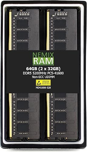 NEMIX RAM 64 GB (2 x 32 GB) DDR5 5200 MHZ PC5-41600 2Rx8 1.1V CL44 288-PIN non-ECC Unbuffered UDIMM Desktop PC Kit de memoria compatible con ASRock