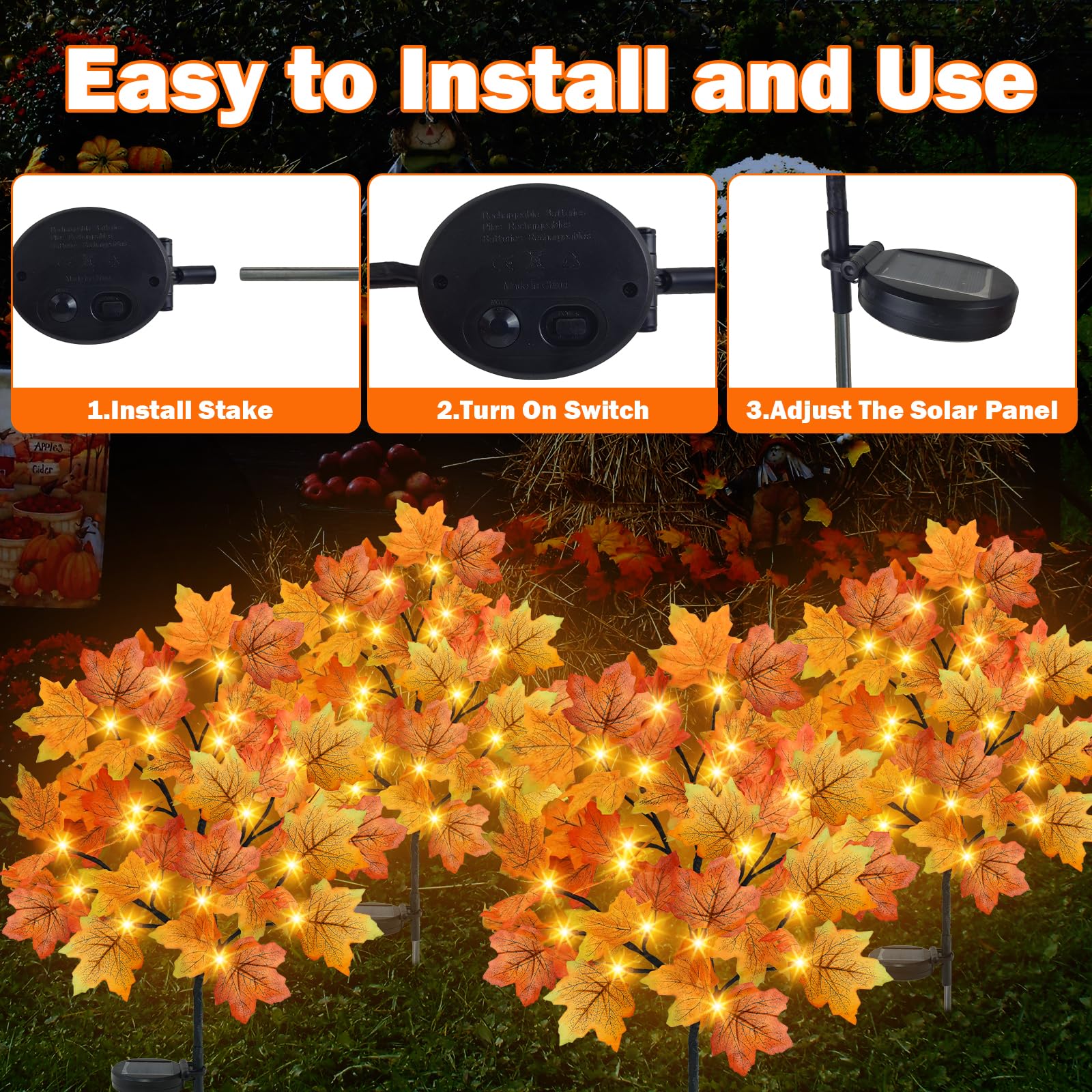 White Fall Light Thanksgiving Yard Lights TORONTOKYO 4 Pack Fall - 80 LED Maple Leaf ...