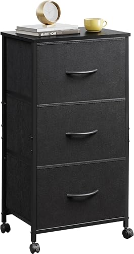 Miniatura 14 de WLIVE Cómoda con 3 cajones, mesita de noche de tela, unidad organizadora, cómoda de almacenamiento para dormitorio, pasillo, entrada, armarios,