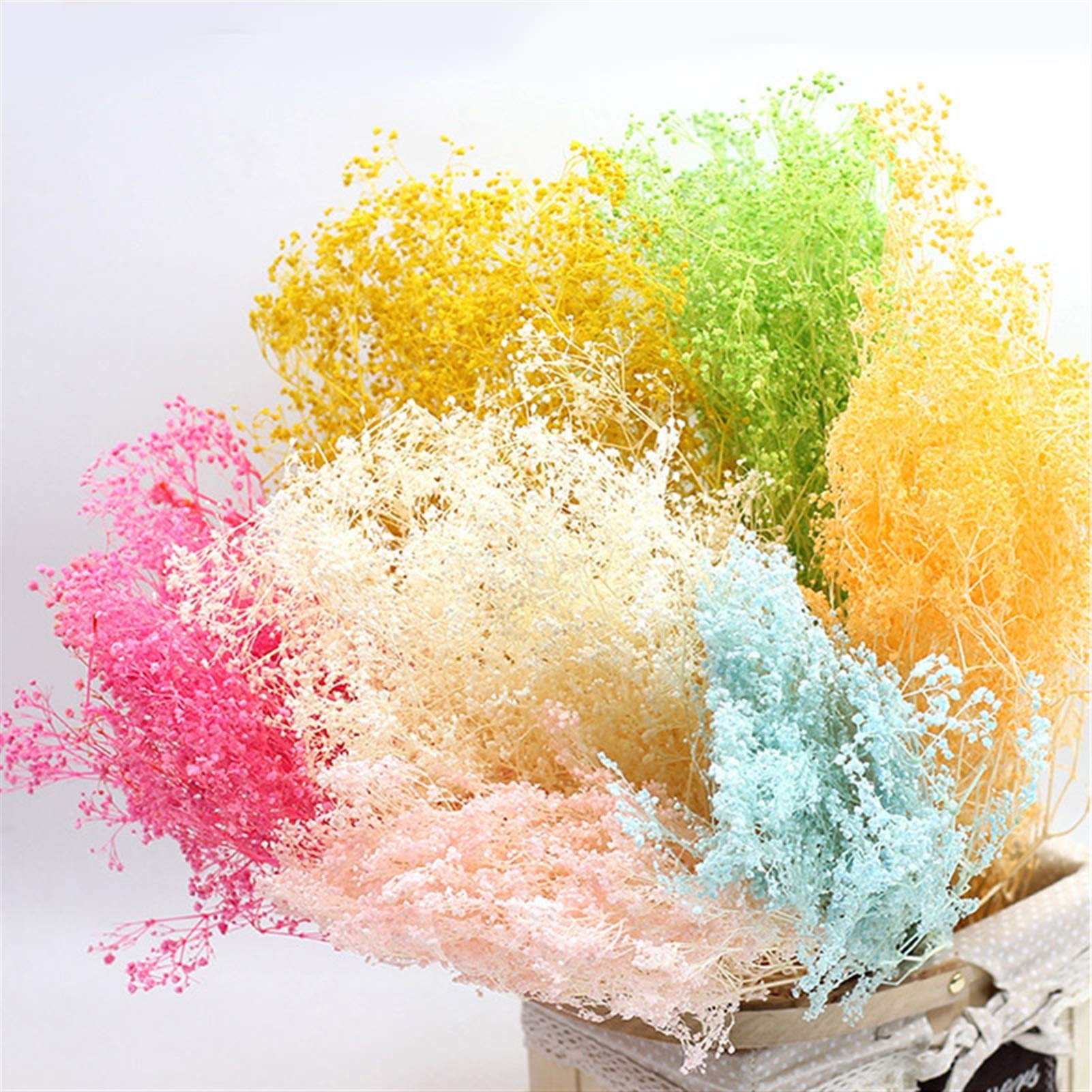 Fleurs séchées, Bouquet de gypsophile séché Multicolore 60-80g(Yellow)