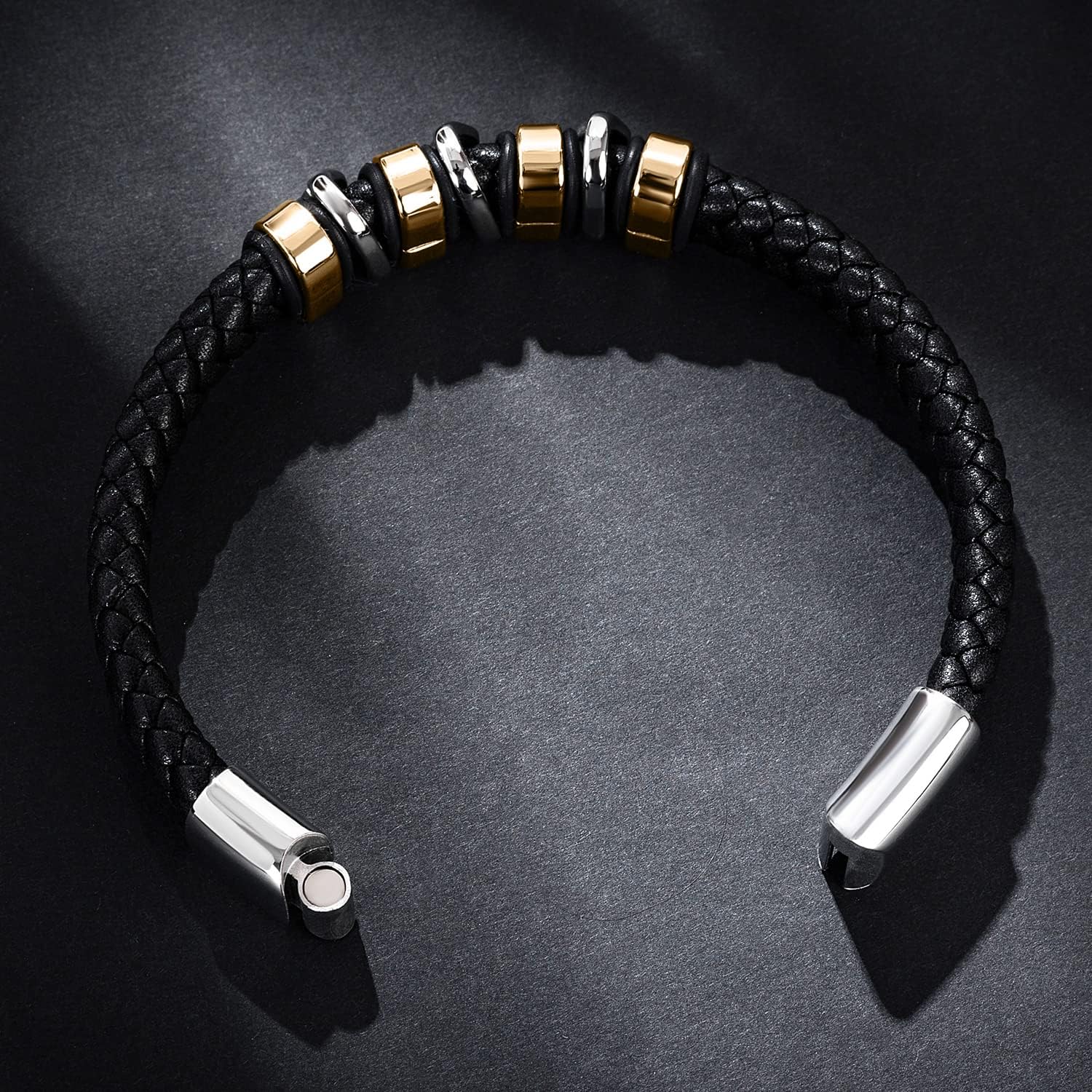 Leather Bracelet for Men Braided Cuff Wristband Stainless Steel Clasp in Silver and Gold Jewellery Gift - Image 6
