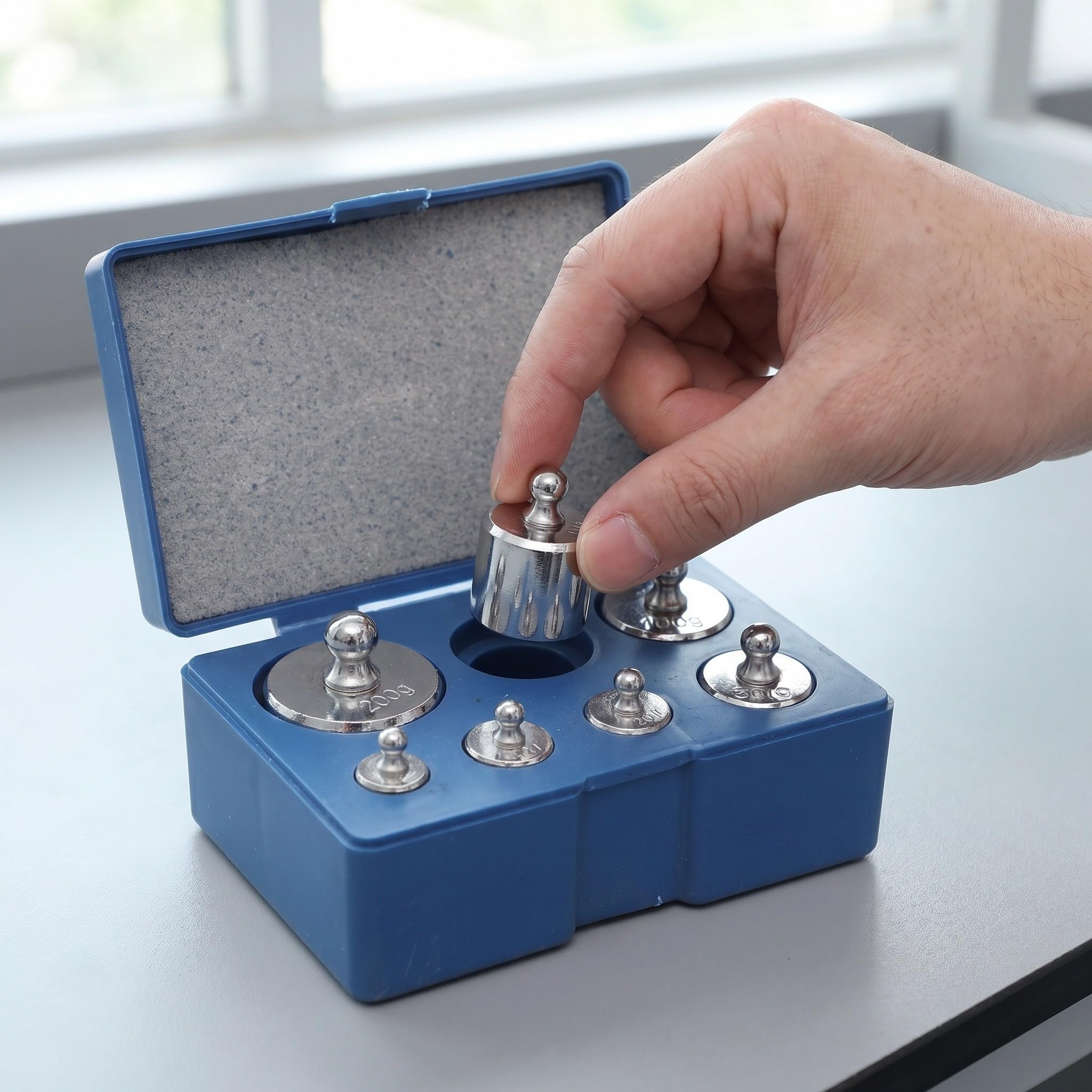 Juego de Pesas de Calibración Caja Separada 3 Cajas de Acero y Plástico para Básculas Electrónicas y Balanzas de Laboratorio para Escuelas y Enseñanza