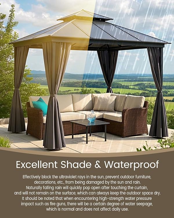 FoundGo 10'Wx12'L Gazebo Universal Replacement Privacy Curtain for 10'Wx12'Lx6.7'H Water Resistant Gazebo Side Wall Privacy Panel Shade Screen Panels with Zipper for Outdoor Pergola Patio (Black) 4pc by FoundGo - Used condition - Image 7