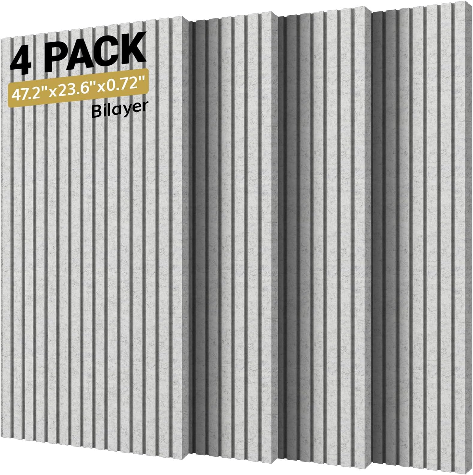 4-Pack Bilayer Acoustic Panels Large Self-Adhesive, 47.24” * 23.62” * 0.72” Adhesive Wall Panel, Large Soundproof Tiles for Echo Absorbtion, Acoustical Barrier of Polyester Fiber, Grey
