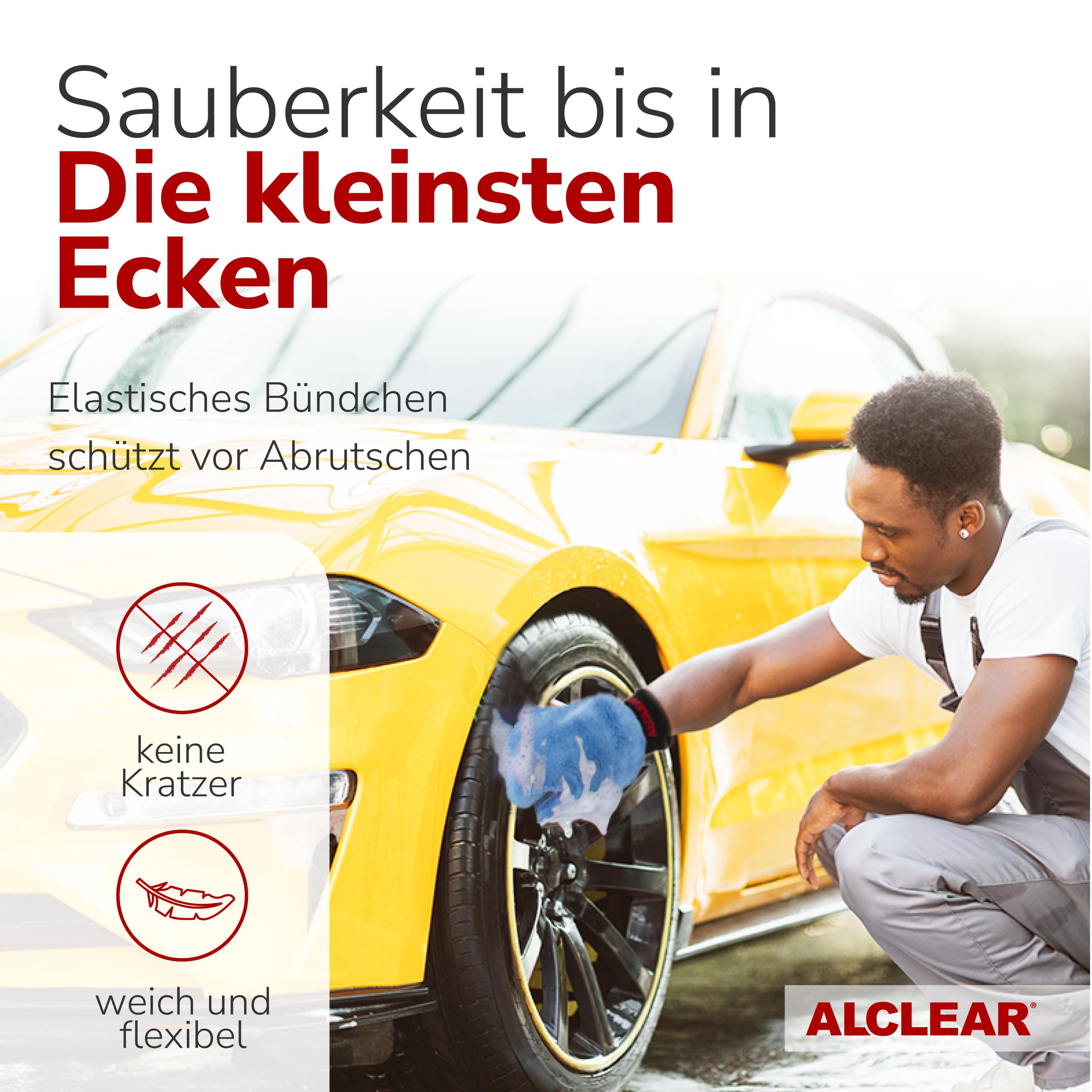 ALCLEAR 8201050 Autopflegeset 6 teilig mit 1 L Lackversiegelung fürs Auto | 6-teiliges Set, 1 L Schnellversiegelung ohne Silikon, Polier- und Cockpittuch, Felgenhandschuh, Trockentuch, Innenraum