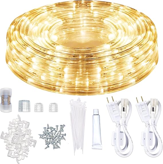SURNIE Rope Lights Outdoor, LED 50ft Waterproof Indoor Plug in