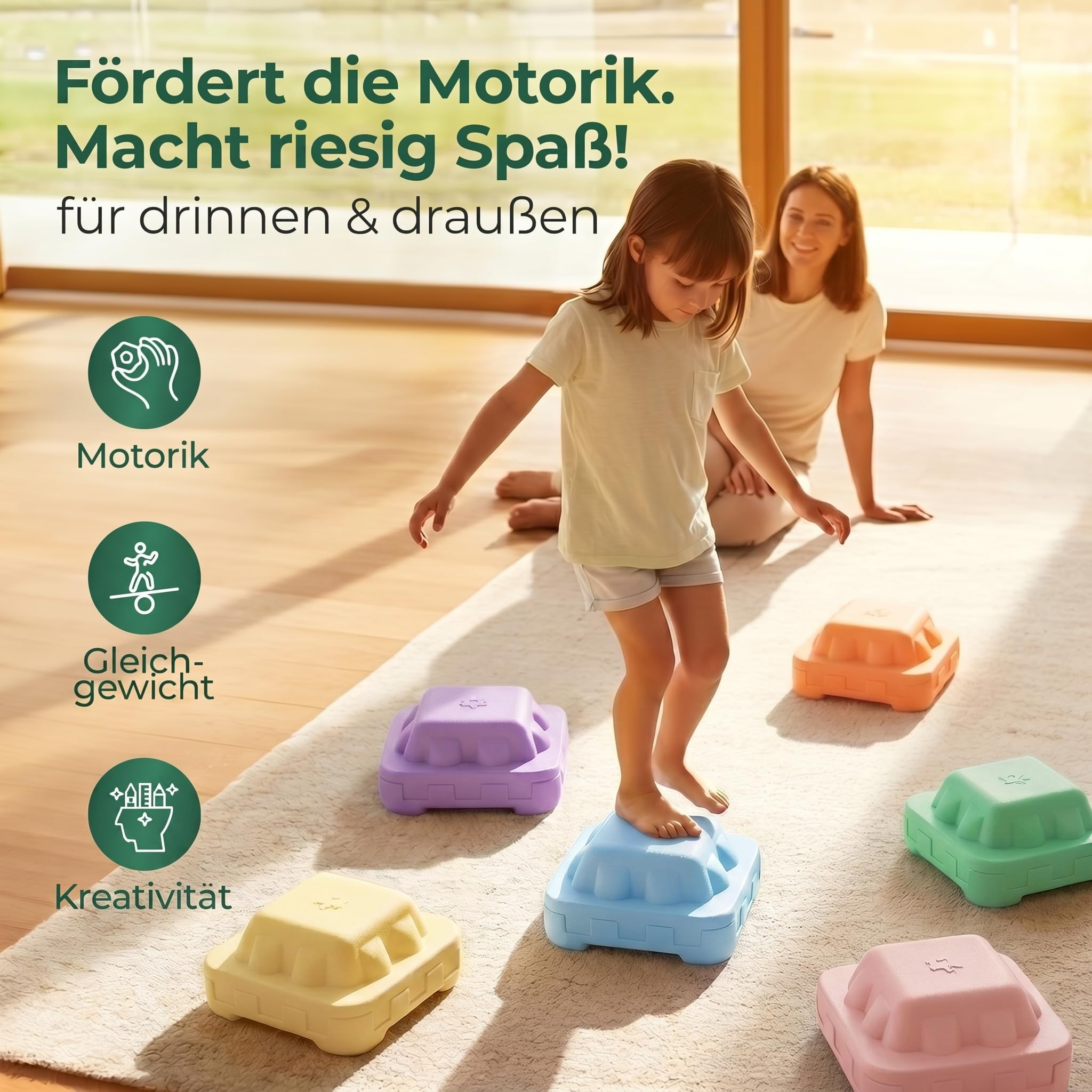 Heldenzimmer Balanciersteine für Kinder - Spiel- u. Balanciersteine zum Stapeln Indoor & Outdoor - Balance Steine Kinder - Balancier Set - Stepping Stones