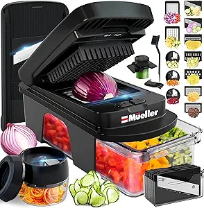 Mueller ULTIMATE 12 Blade Vegetable Chopper, Mandoline Slicer and Spiralizer, Dicer, Grater, Kitchen Essentials & Accessories, Black