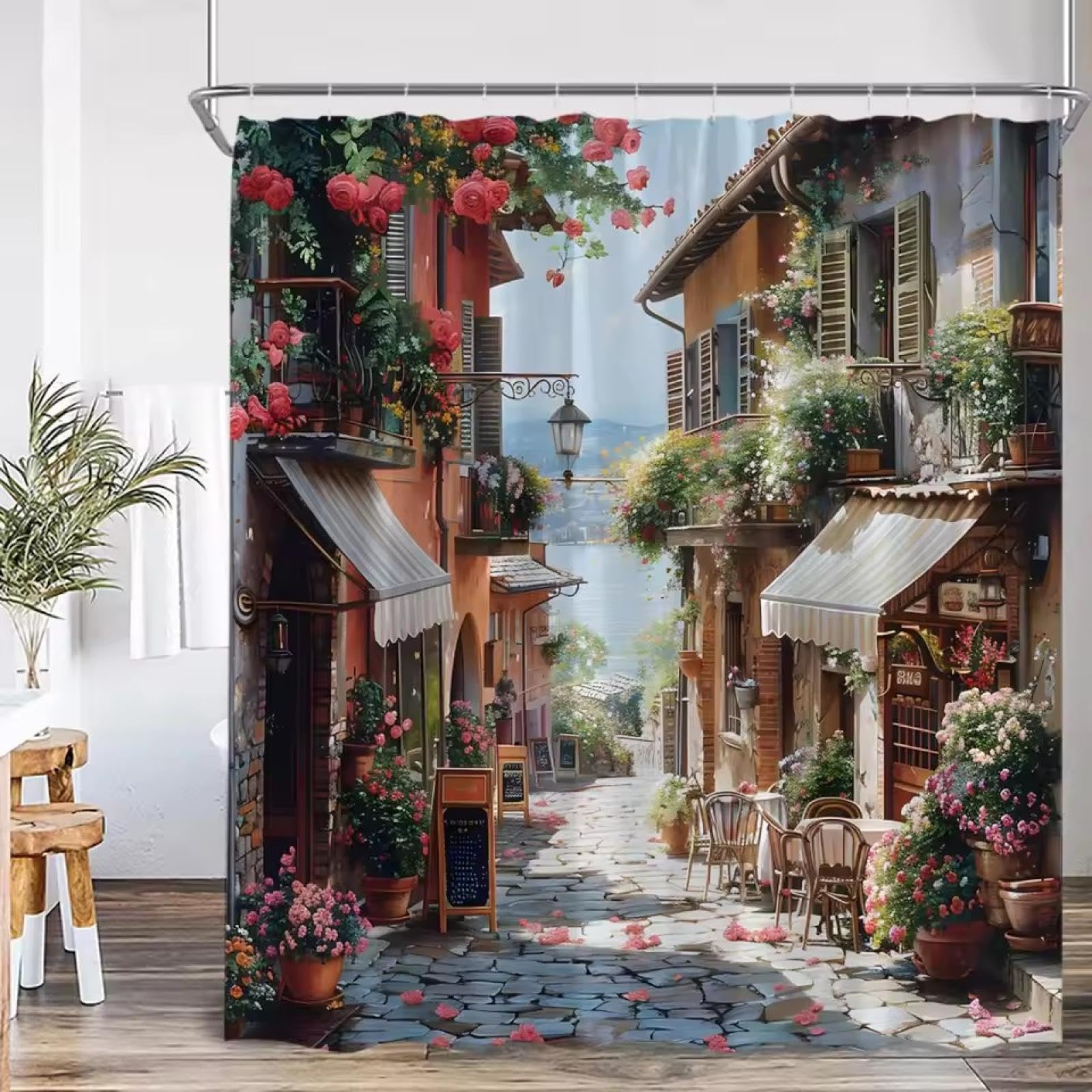 Rideau de douche rue italienne voyagez depuis votre salle de bain