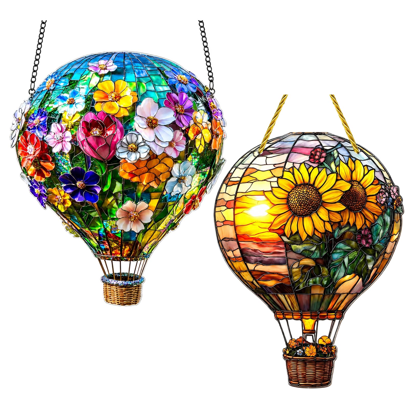 2 Pcs Hot Air Balloon Light, Hot Air Balloon Stained Sun Catcher, Hot Air Balloon Solar Garden Light, Garden Ornaments with Hanging Design, for Garden Patio Decorative Indoor Outdoor Use