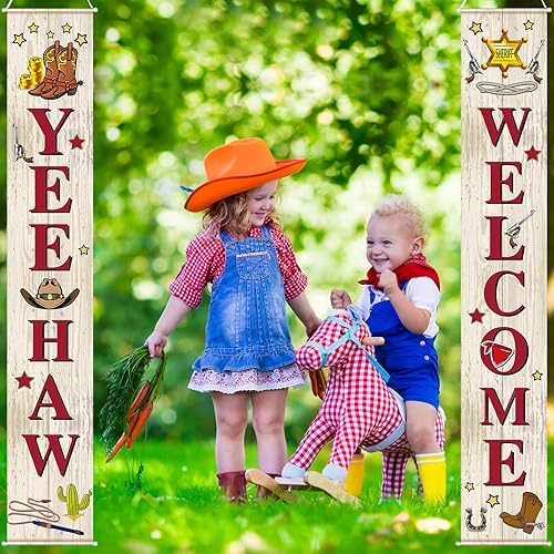 Miniatura 3 de Blulu Decoraciones de fiesta temática de vaquero occidental, recuerdos de fiesta del salvaje oeste, pancarta de puerta de vaquero campestre Yee Haw,