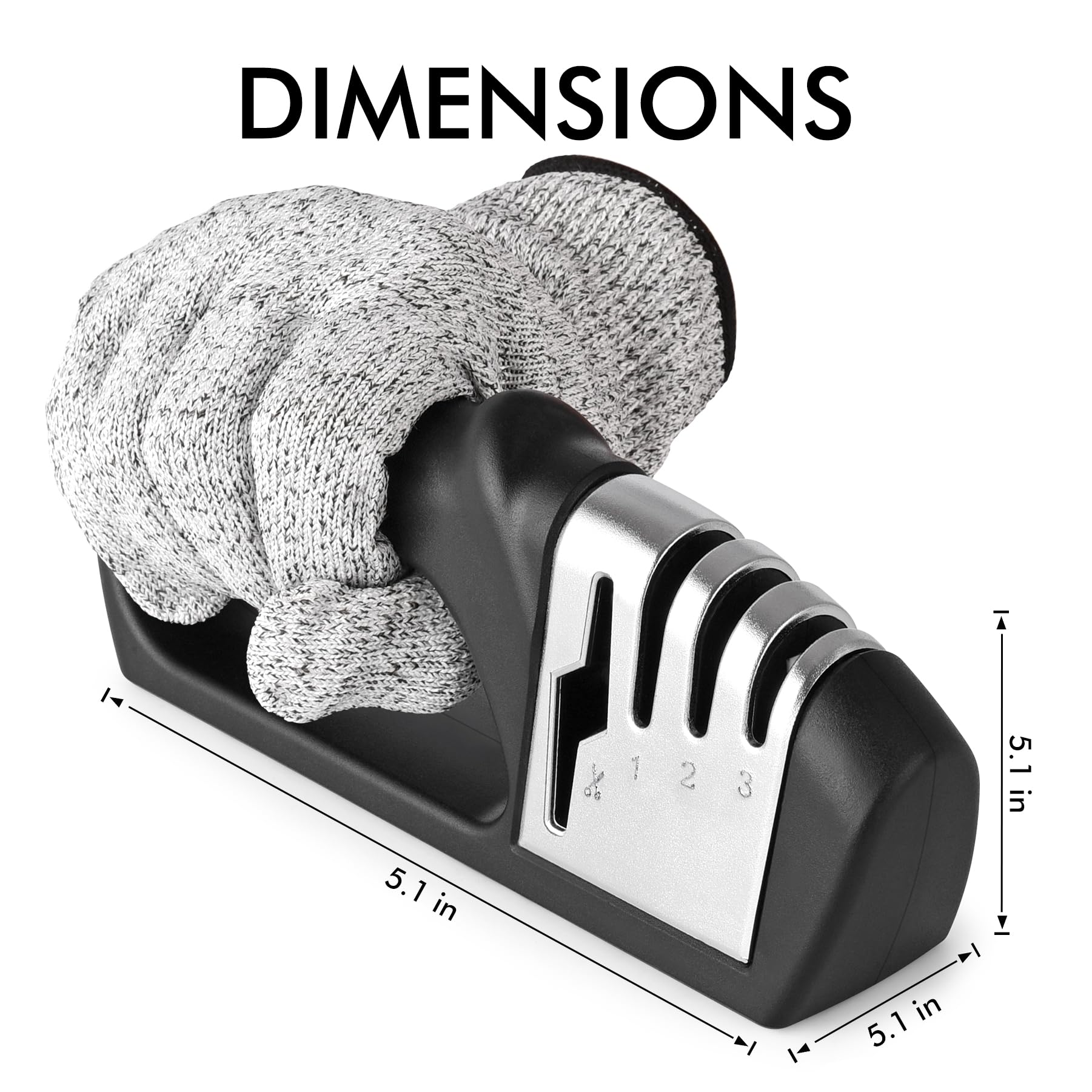 HOTEC Afilador de cuchillos 4 en 1, afilador manual de 3 etapas para afilar cuchillos de cocina, 1 etapa para tijeras, piedra de cerámica, placas de carburo de tungsteno, varillas de diamante