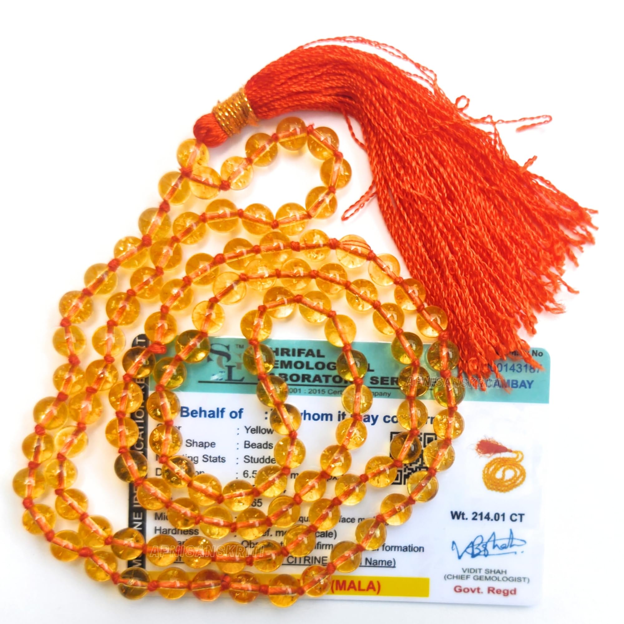 Premium Citrine Stone Mala for Men and Women (6mm, AAA Quality, Lab Certified, 108+1) - Natural Stone Beads Mala - Yellow Colour - Pack of 1-image-44