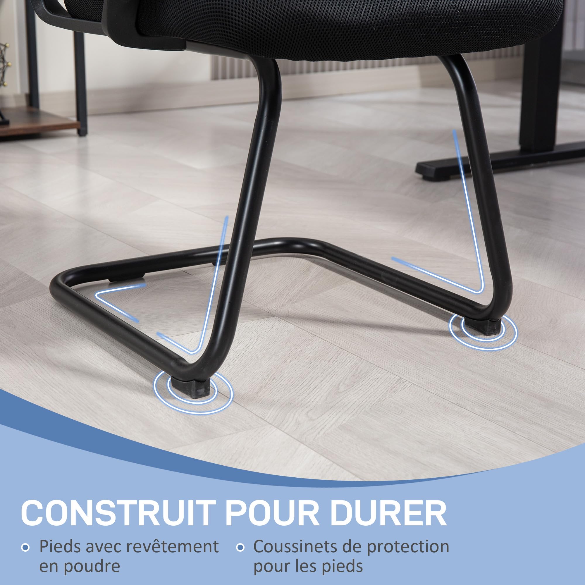 HOMCOM Sedia da ufficio a rete Sedia da ufficio senza rotelle, sedia ergonomica per riunioni con base a slitta, per sale conferenze, camere da letto, aree d'attesa, aree di ricevimento, nera