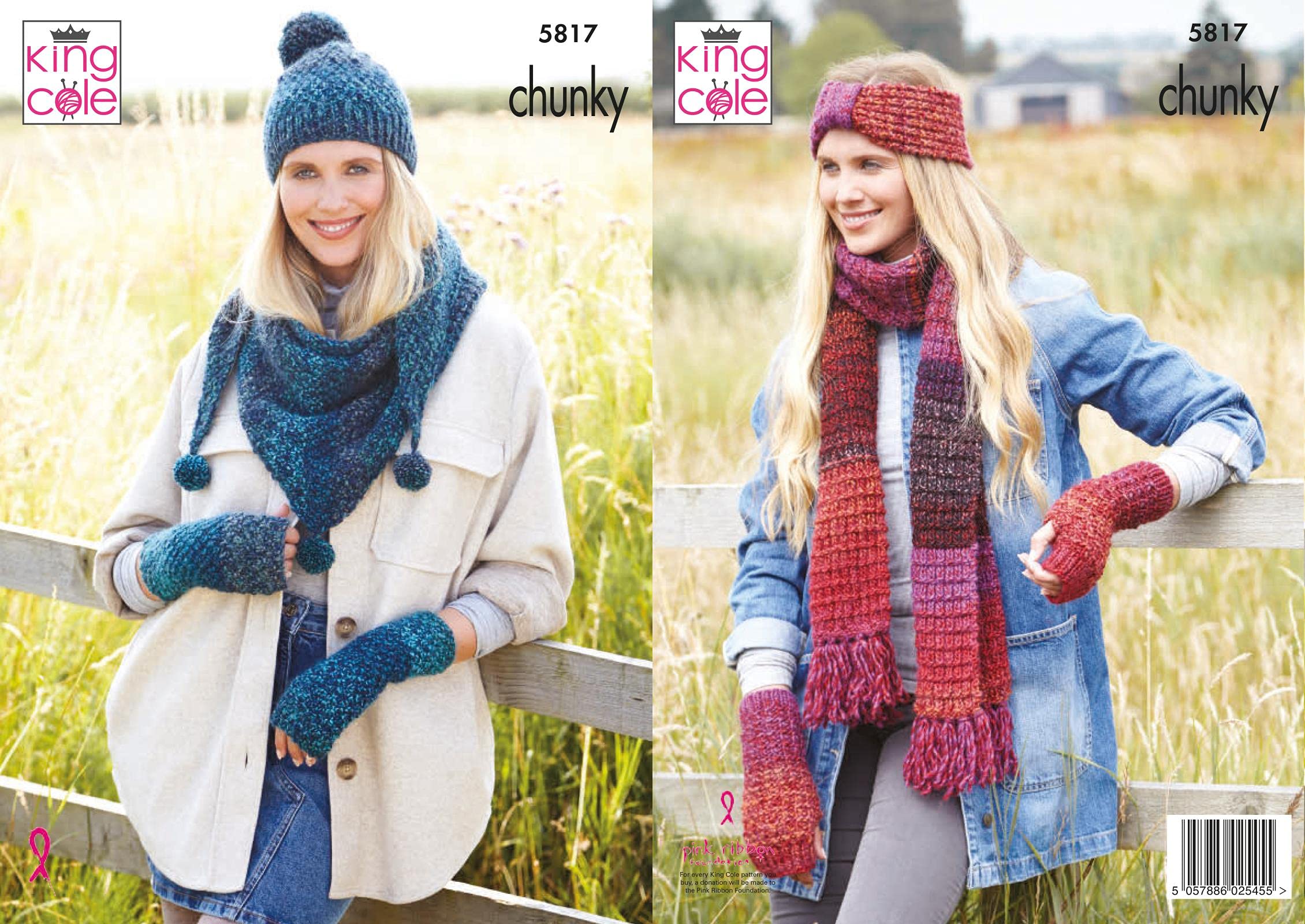 King Cole Chunky Knitting Pattern - 5817 Hat, Shawl, Wristwarmers, Headband etc