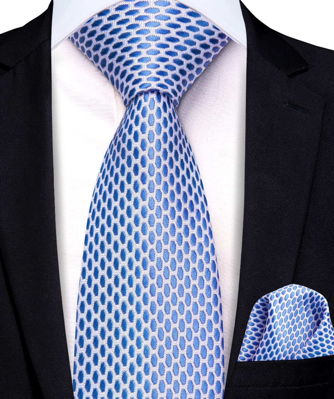 Hi-Tie Boys Tie 8-10 Blue Silk Self-Tied Kids Ties for Boy 12-14 Years Youth Necktie and Pocket Square Set for Wedding