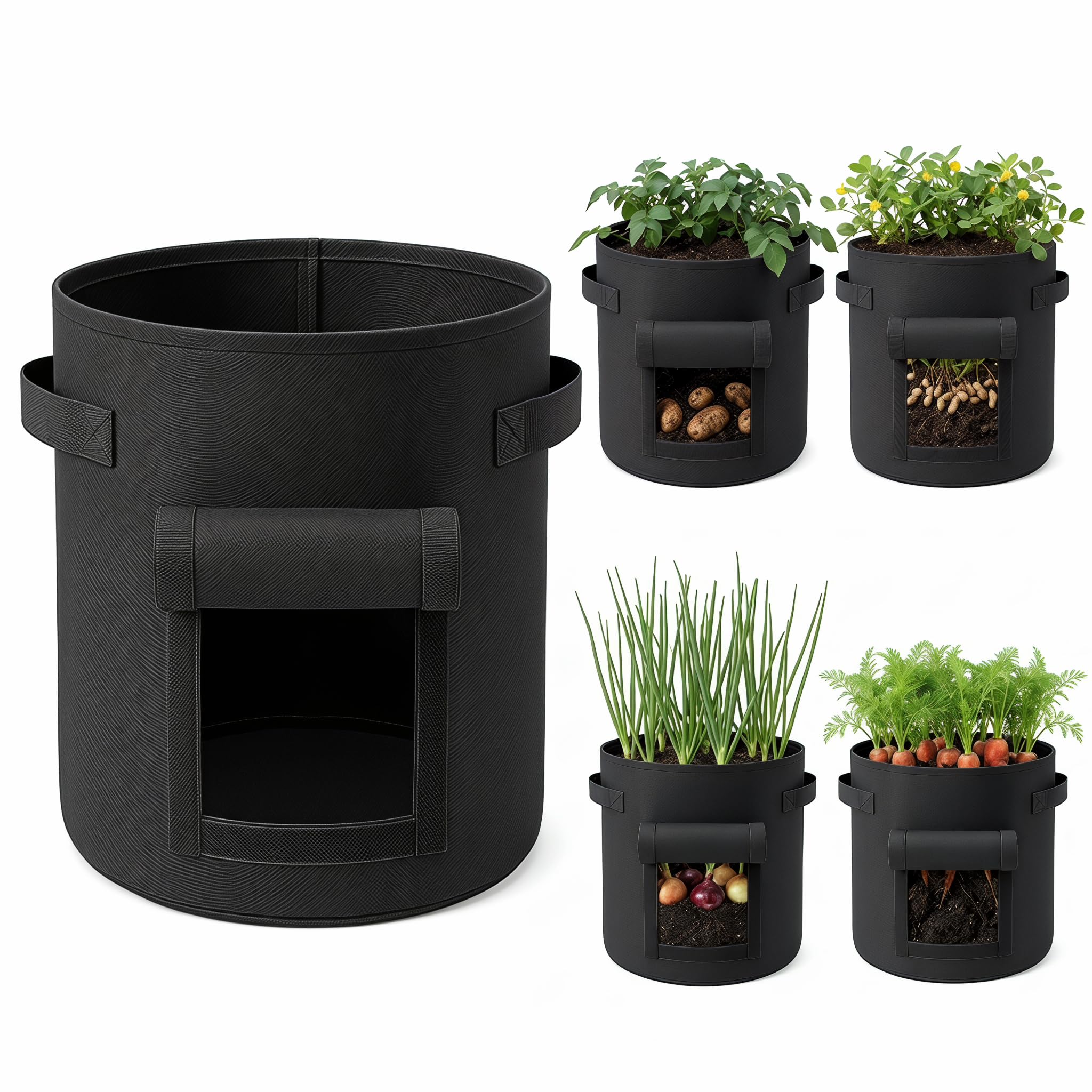 Qicveqic 4 Pcs 15 Gallons Grow Bags with Window, Black