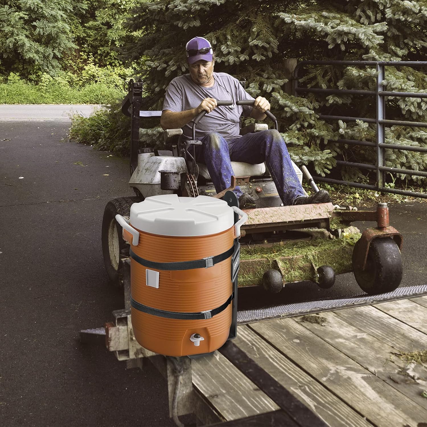 KEMIMOTO 5 Gallon Water Cooler Holder, Steel Trailer Rack for Buckets – Compatible with Trailers, Trucks, UTVs, Mowers, RVs – Ideal for Landscaping, Worksites, Traveling, Camps (Cooler Not Included)