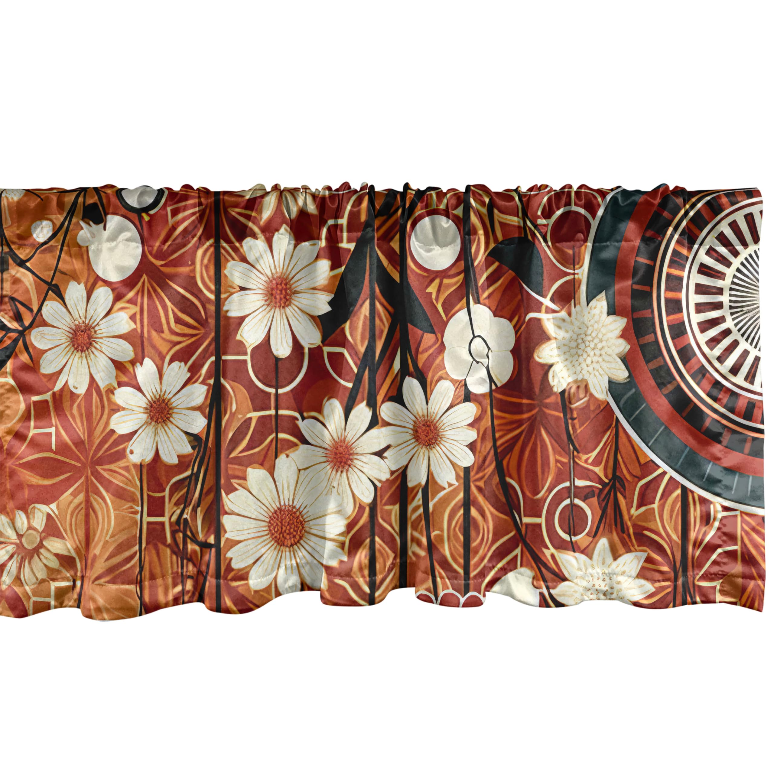 Ambesonne Floral Art Window Valance Pack of 2, Anime Japanese Flowers Scenario with Roundy Petals Leaves Orangish, Rod Pocket Curtain Valances Kitchen Bedroom, 54" X 12",Ruby Cream Dark Salmon