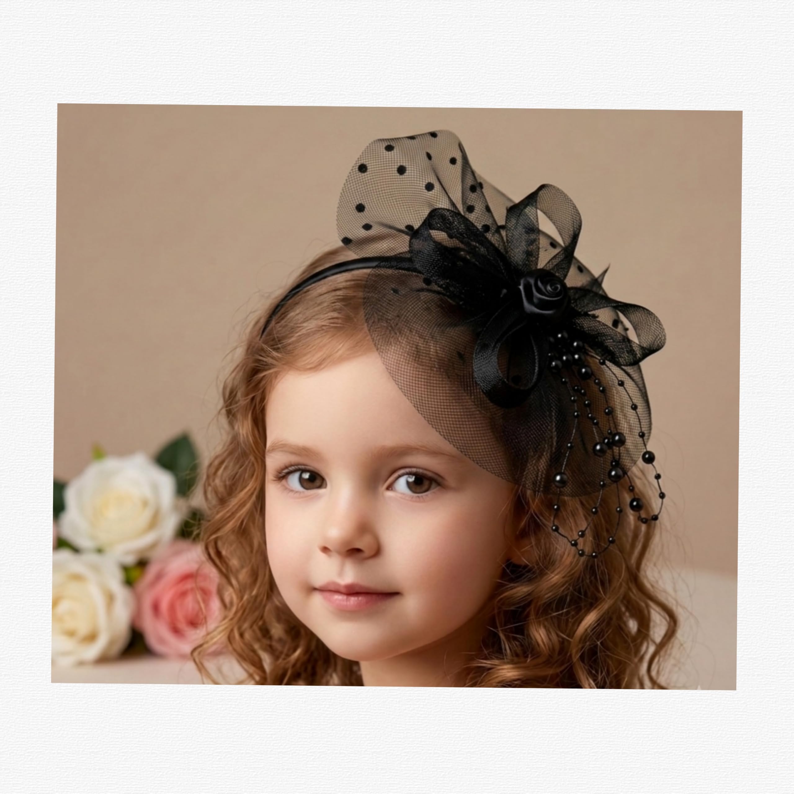 2-in-1 Mesh Hair Fascinator with Interchangeable Headband and Clip – Elegant Rose & Pearl Detail for Weddings, Tea Parties, and Formal Events (20 cm) (Black)-image-43