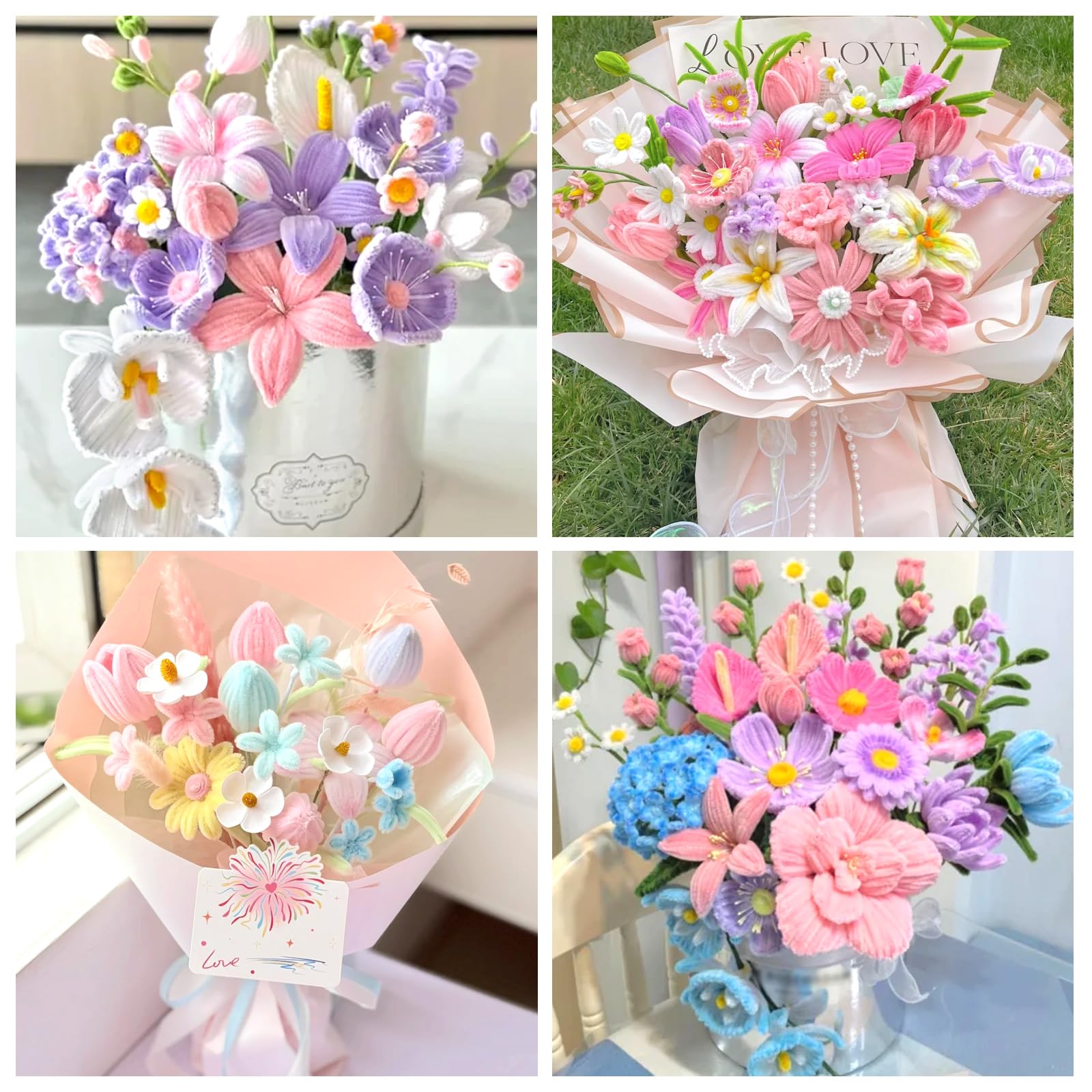 Kit De Fils Chenille Rose Rose Avec Tutoriel Vidéo, 3 Couleurs DIY