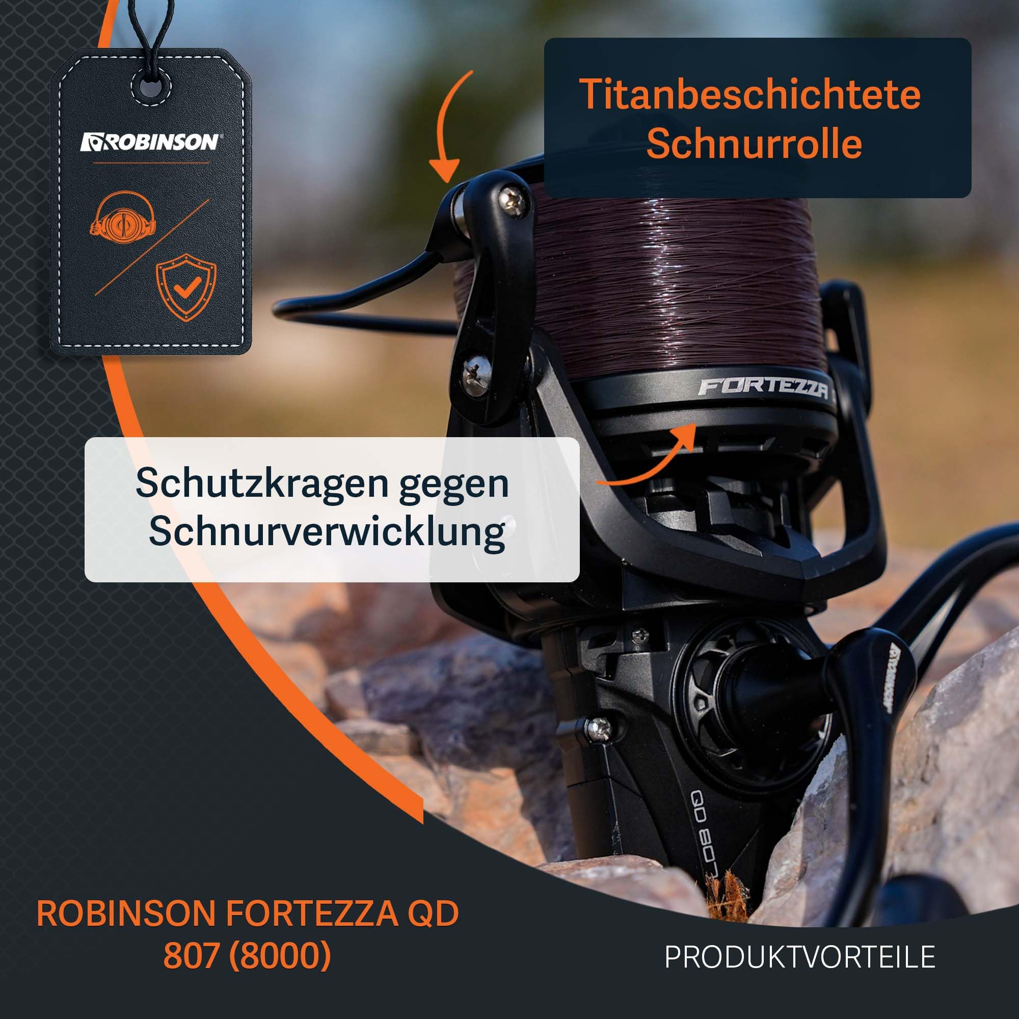 Robinson Karpfenrolle 8000 mit 18kg Bremskraft – Angelrolle mit Quick & Power Drag – Schneckengetriebe für gleichmäßige Schnurverlegung – Duraluminium-Spule – Fortezza