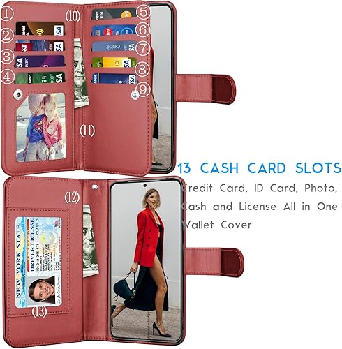 Vista 14 de Tekcoo Funda tipo cartera para Galaxy S21 Ultra, piel sintética de lujo, para tarjetas de crédito, con ranuras para tarjetas de crédito, funda