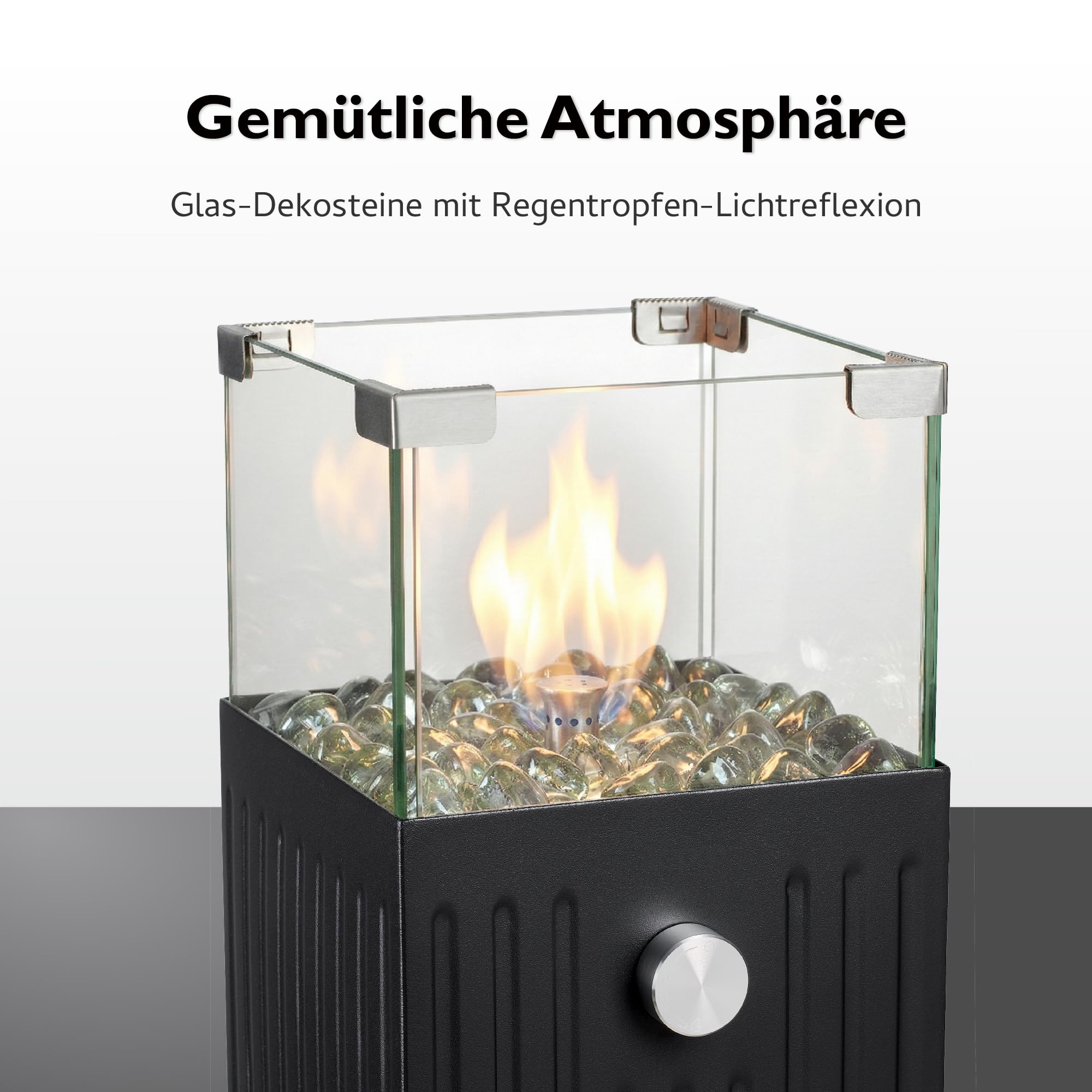 tepro Caminetto a gas da tavolo Velioro – antracite, quadrato, punzonato, con pietre decorative in vetro